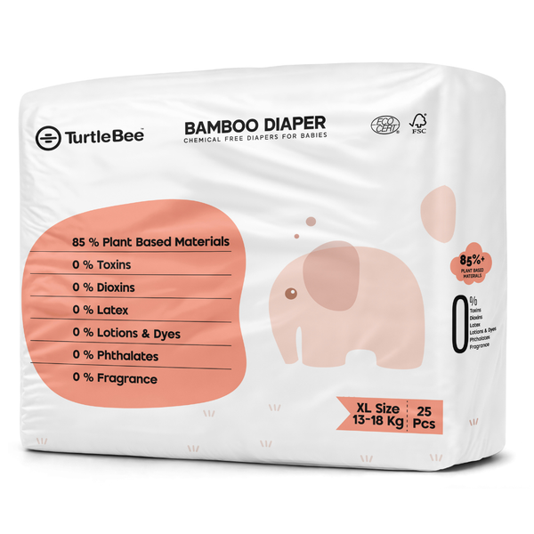 Bamboo Diaper XL Size  (13-18 kg)| 25 Count (Pack of 1), Tape Style TurtleBee