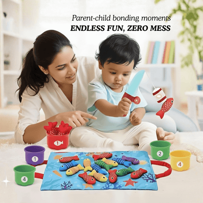 Montessori Fishing Game for Toddlers 1-3 with colorful fish and magnetic fishing rod for parent-child bonding