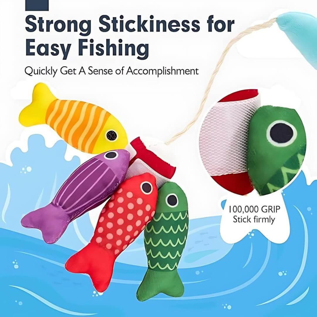 Montessori Fishing Game for Toddlers 1-3 with colorful magnetic fish and wooden fishing rod