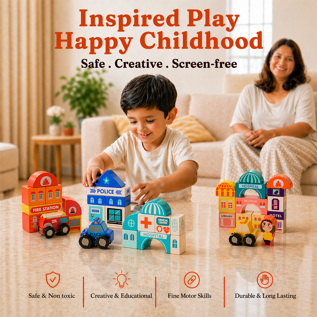 Wooden city building set for kids