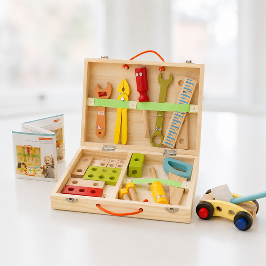 34-Piece Wooden Tool Set with Storage Box