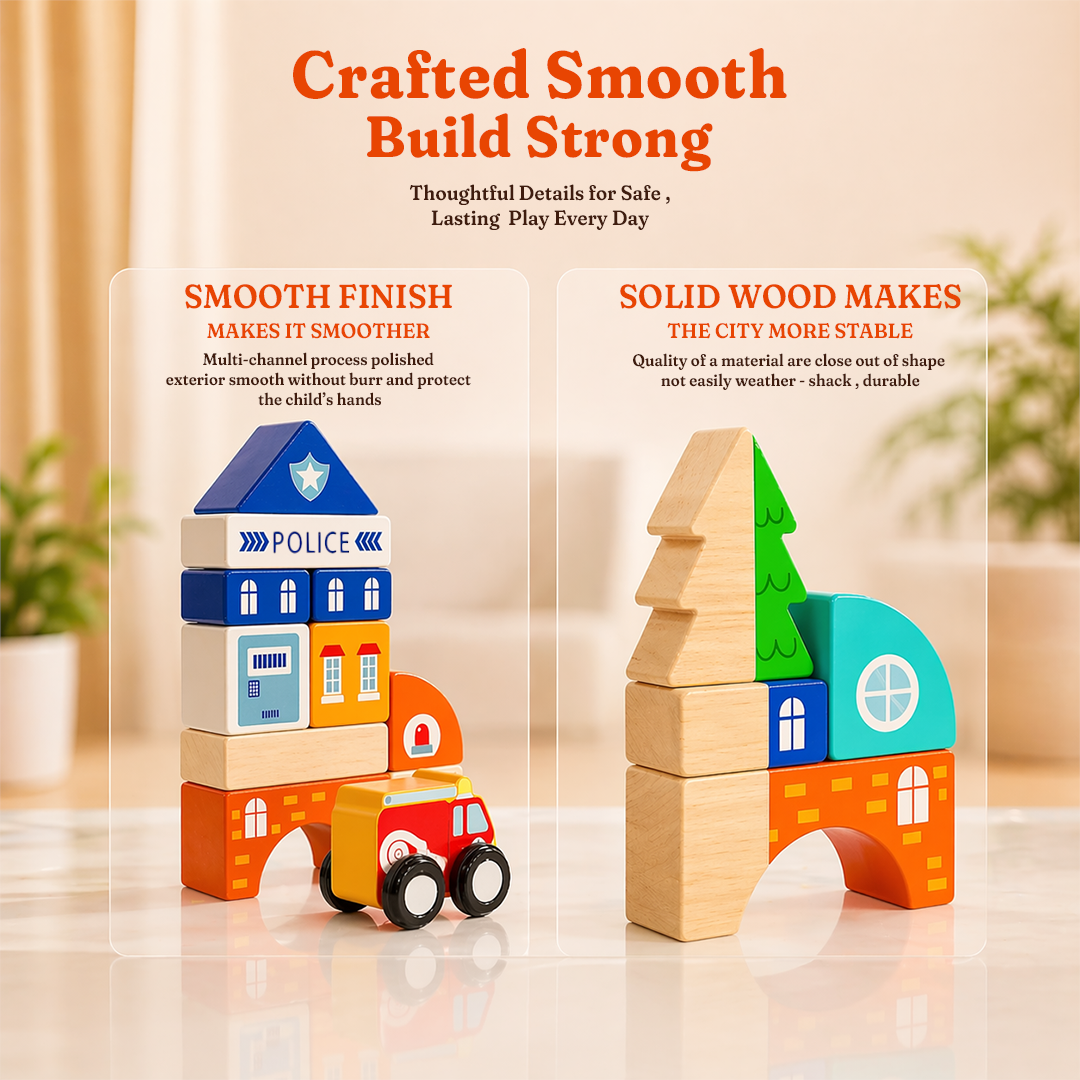 Wooden city building set for kids