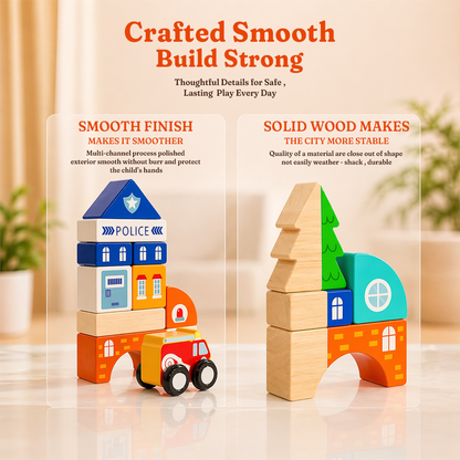 Wooden city building set for kids